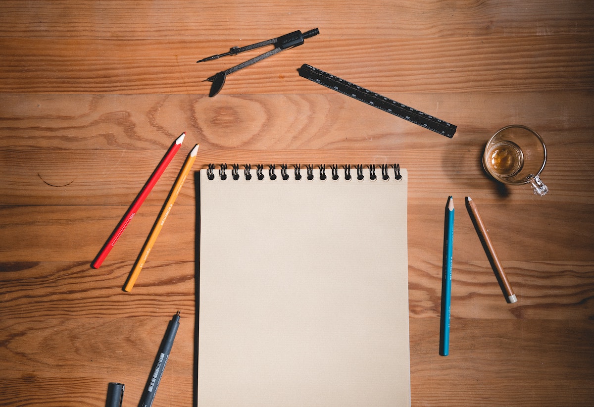 sketch pad and pencils